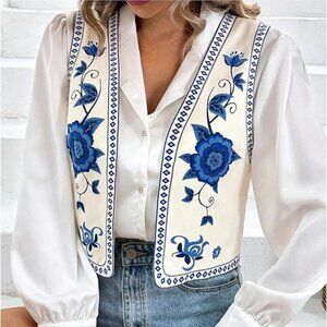 Women's floral print open front sleeveless vest